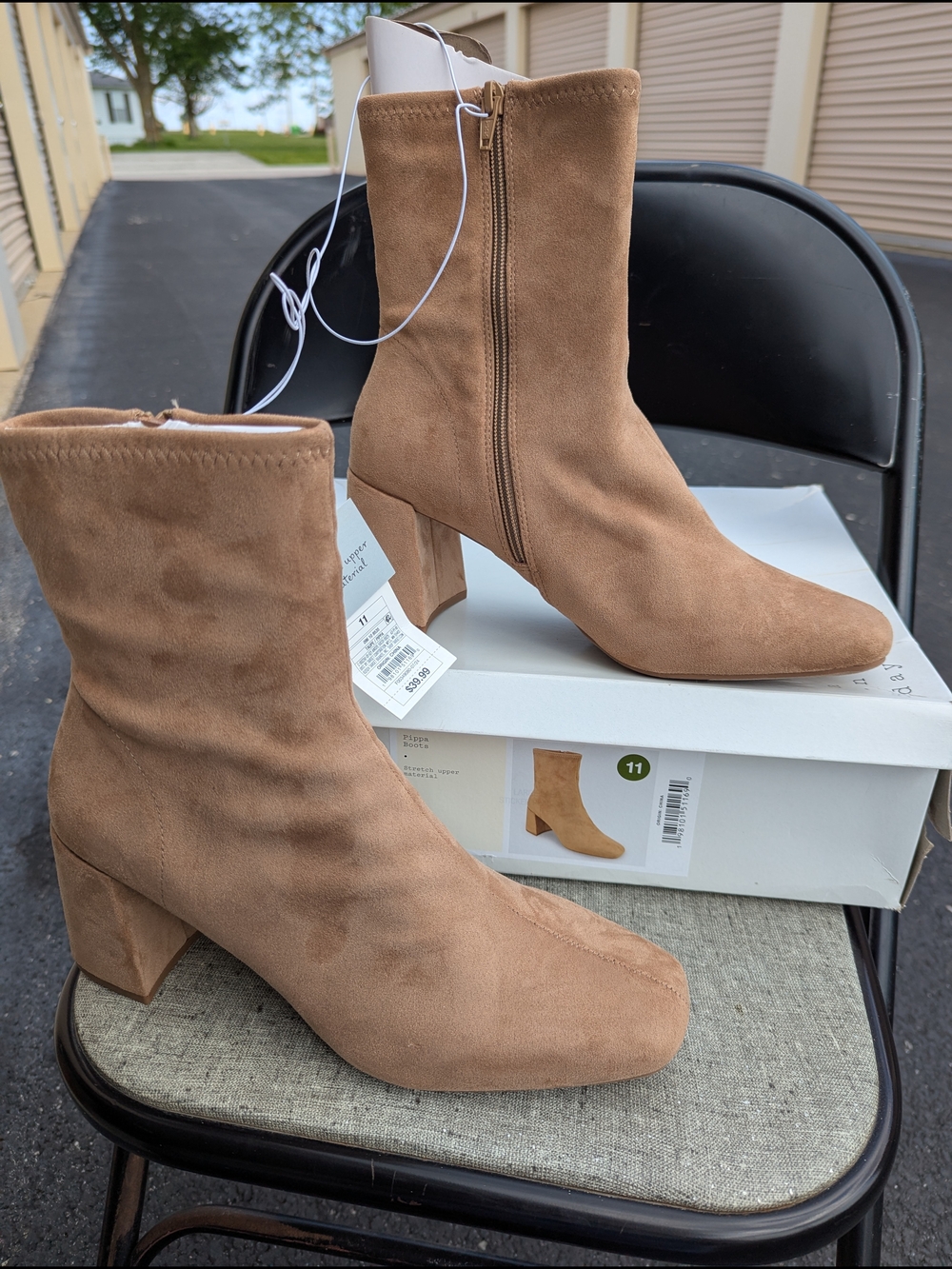 a new day Tan Suede Block Heel Ankle Boots Woman's Size 11